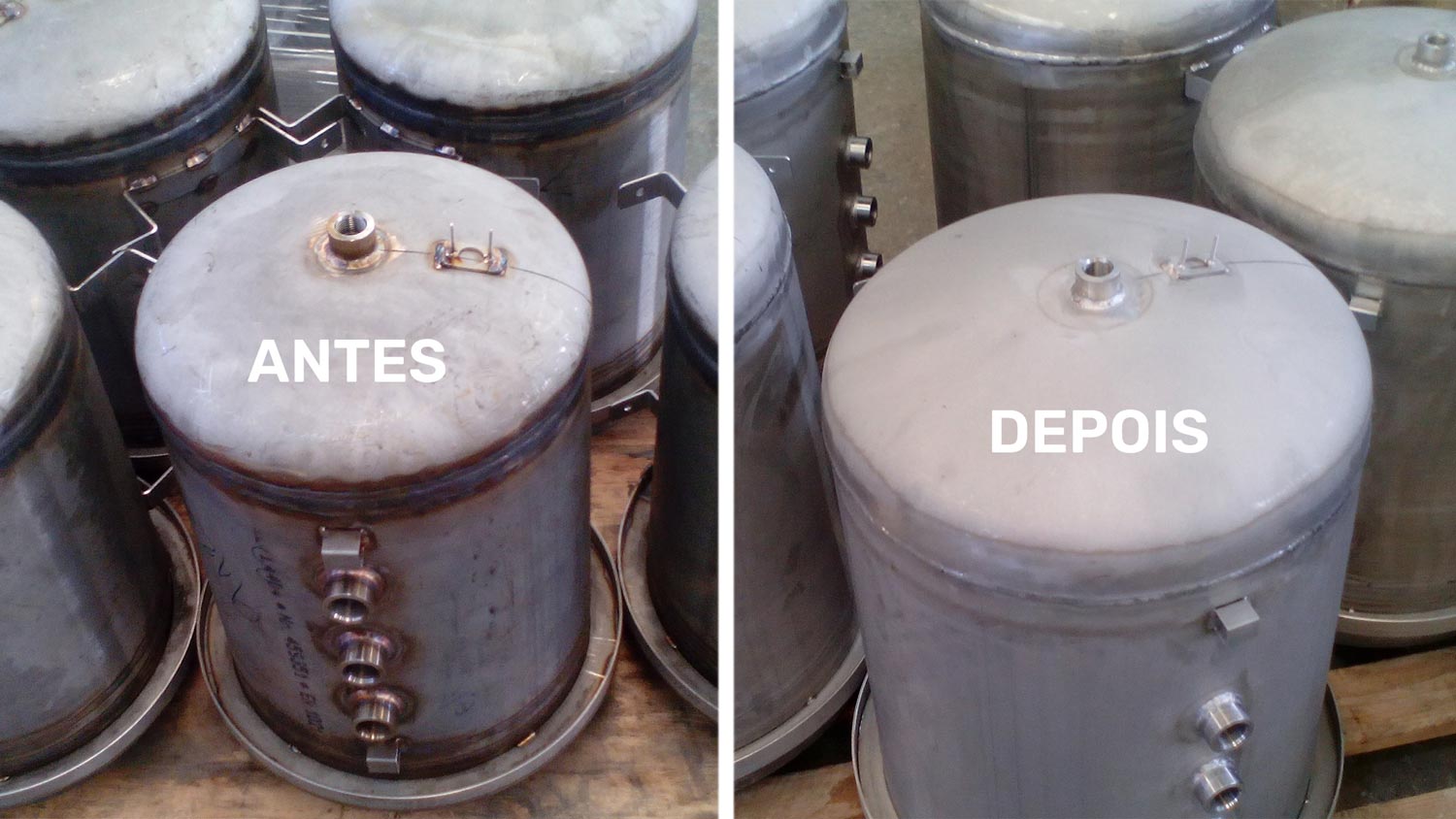 Antes e Depois da decapagem química do INOX